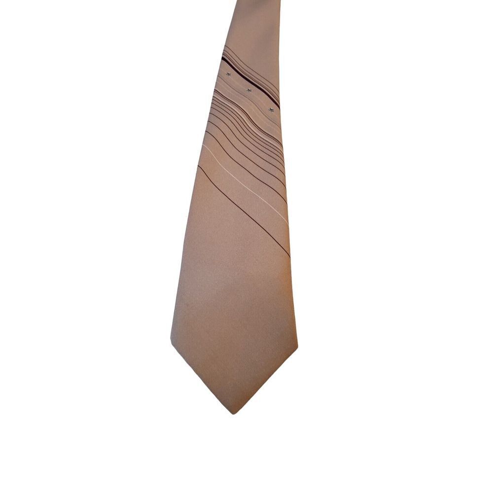 Vintage Neck Tie‎ Van Heusen Polyester Silk Blend Tan w/ Stripes Made In USA
